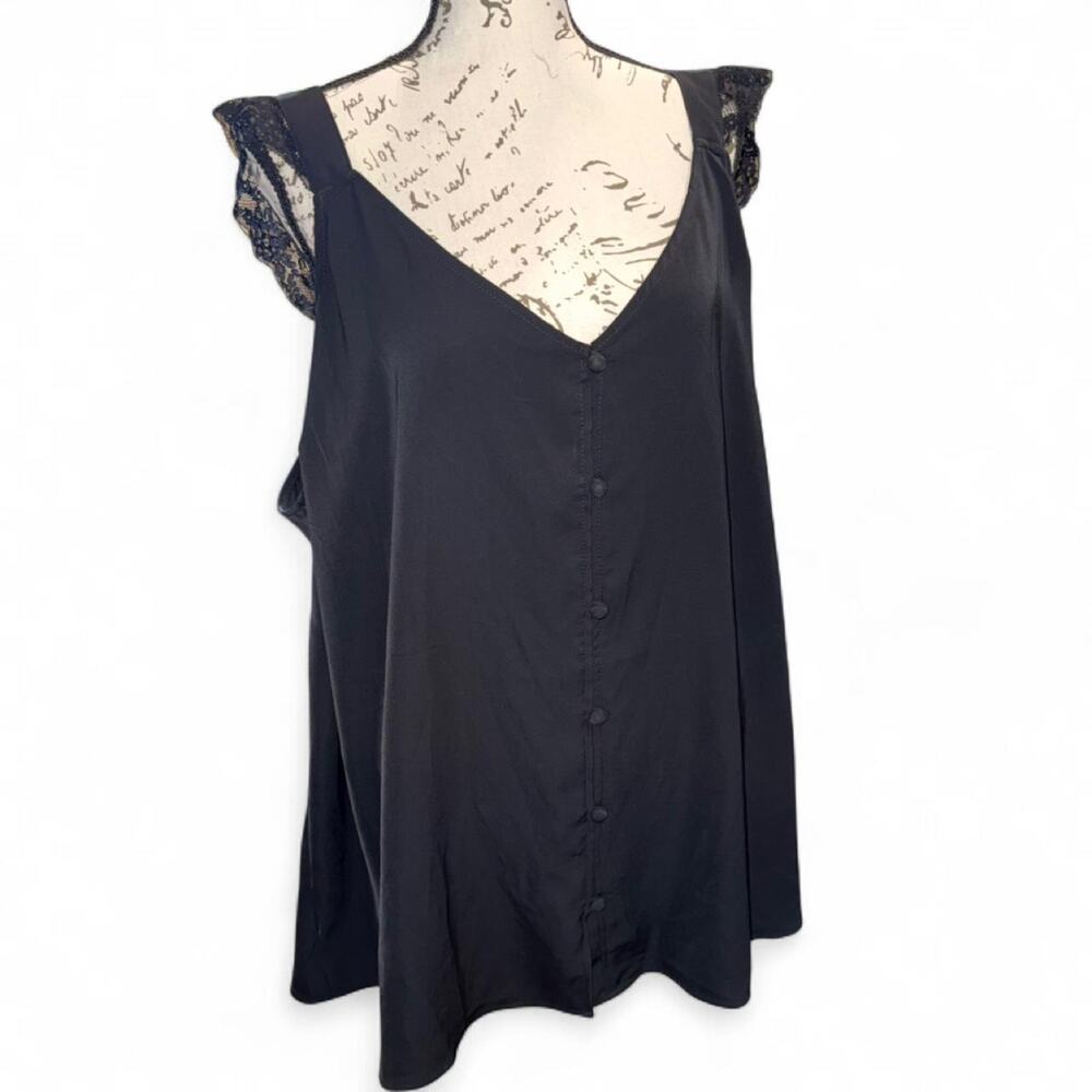 NWT Torrid Black Lace Cap Sleeve Button-Up Tank Top 3XL Romantic Whimsigoth